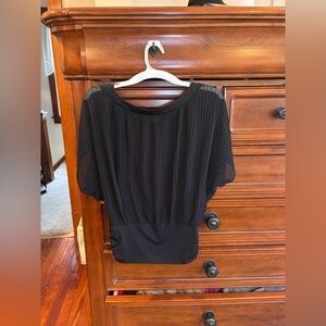White House Black Market Black Sheer Pleated Blouse XS